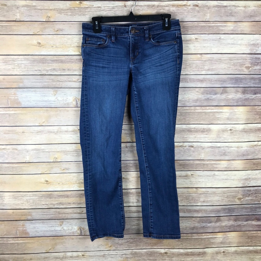 LOFT Jeans Womens 2 Blue Modern Straight Cotton Stretch Low Rise Dark Wash Denim